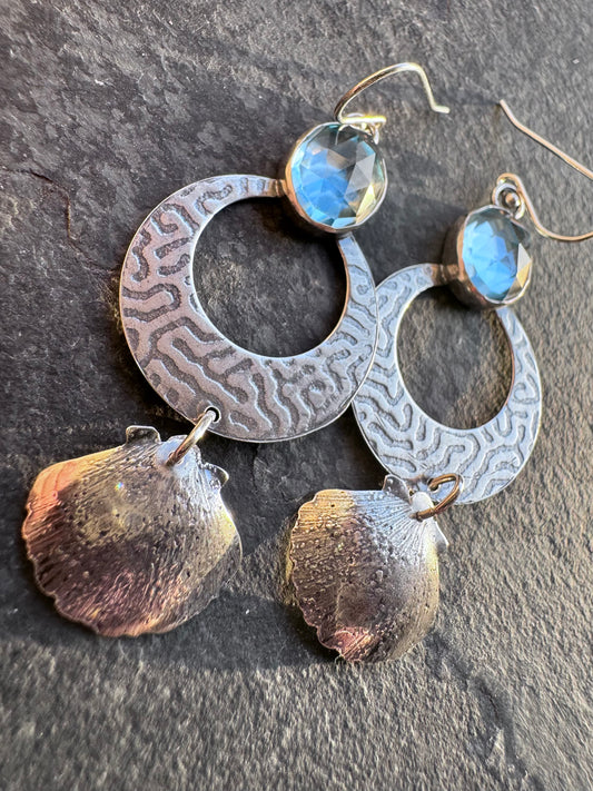 Aquamarine shell dangles