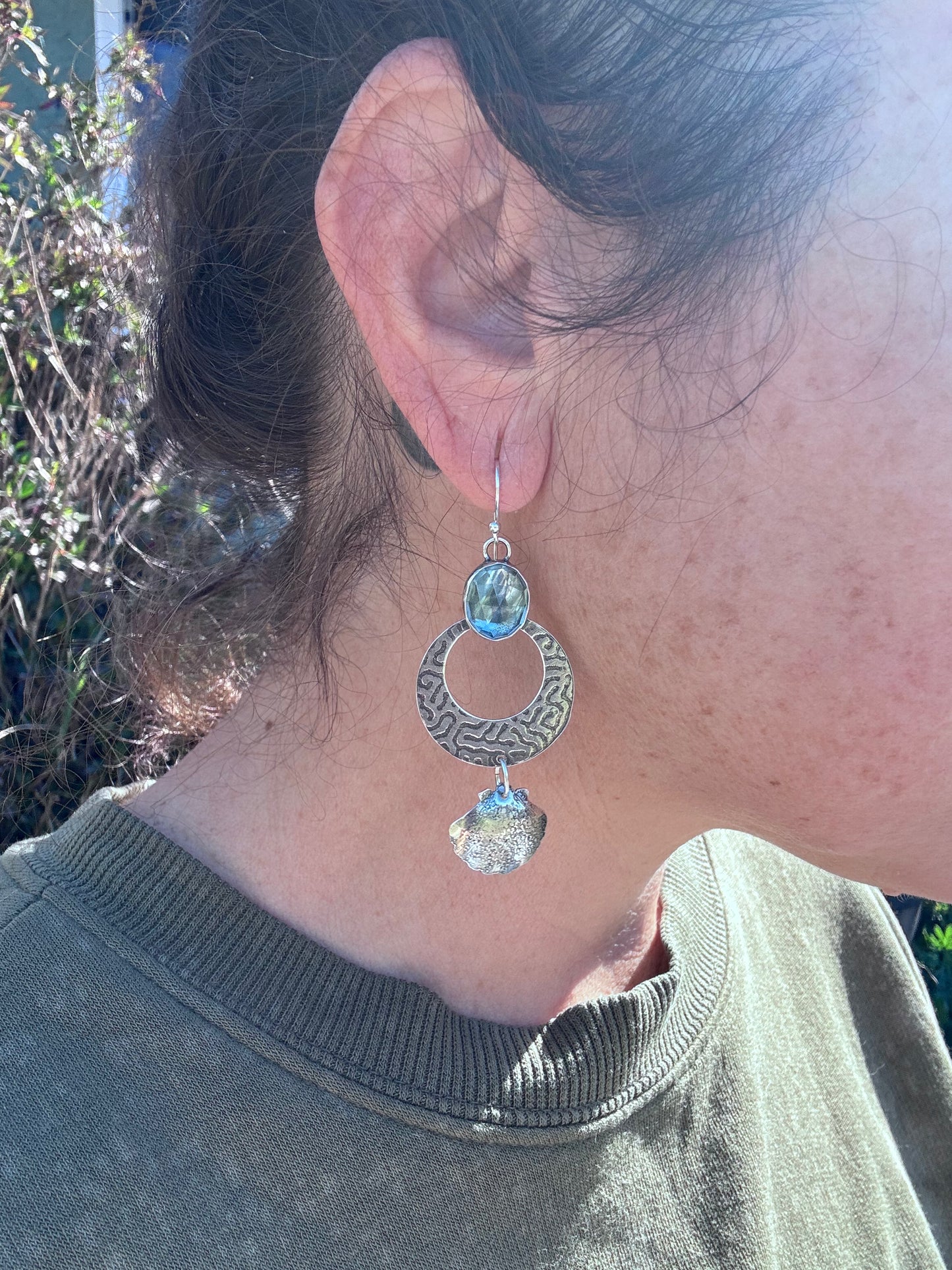 Aquamarine shell dangles