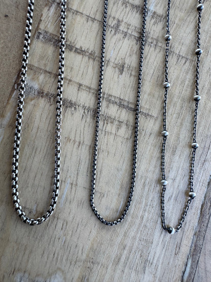 Oxidized sterling silver satellite chain
