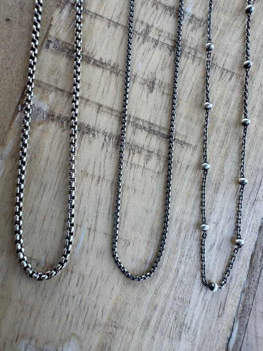 Oxidized sterling silver satellite chain
