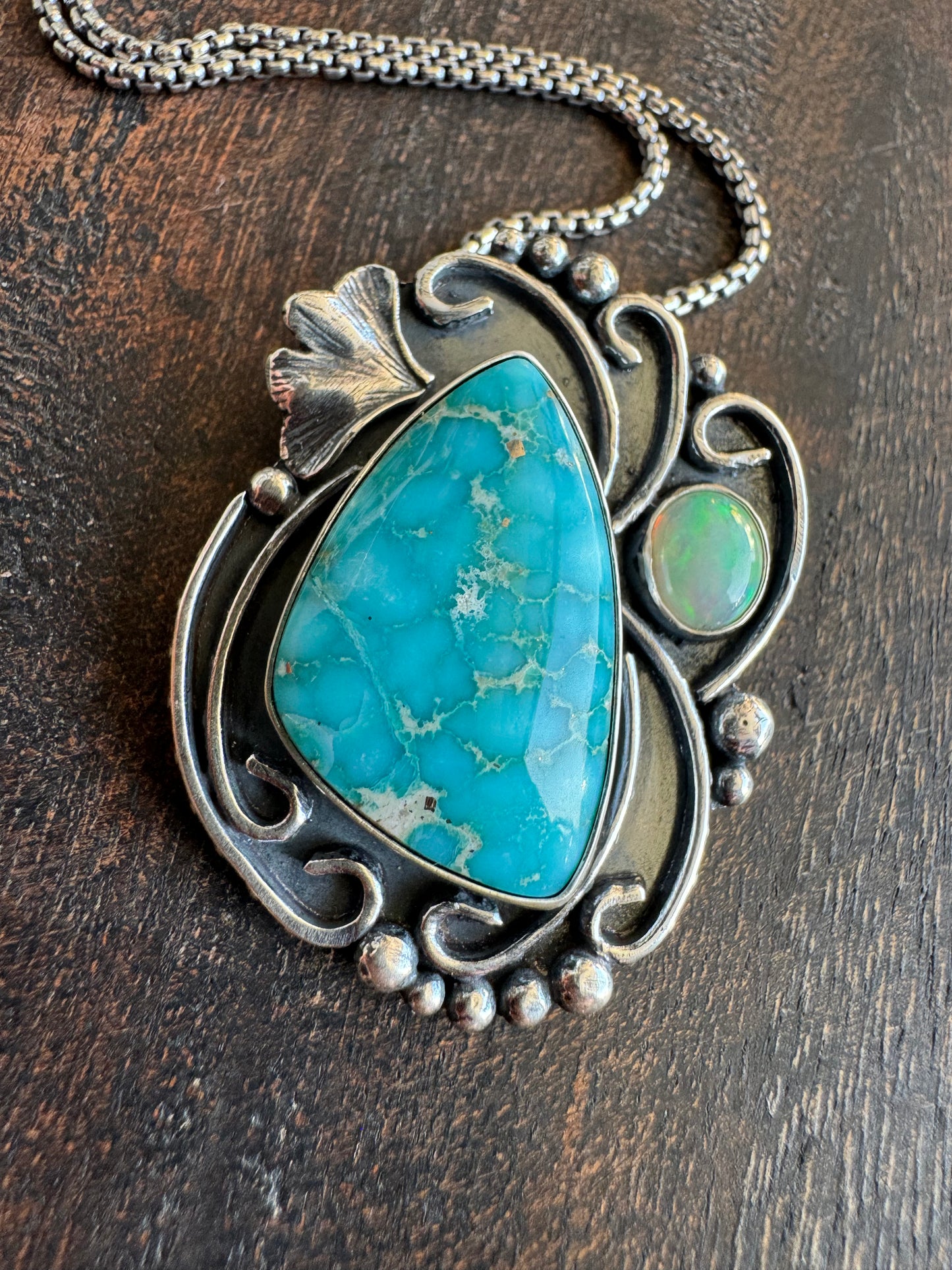 White water turquoise and opal pendant