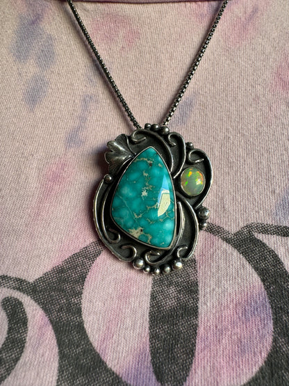 White water turquoise and opal pendant