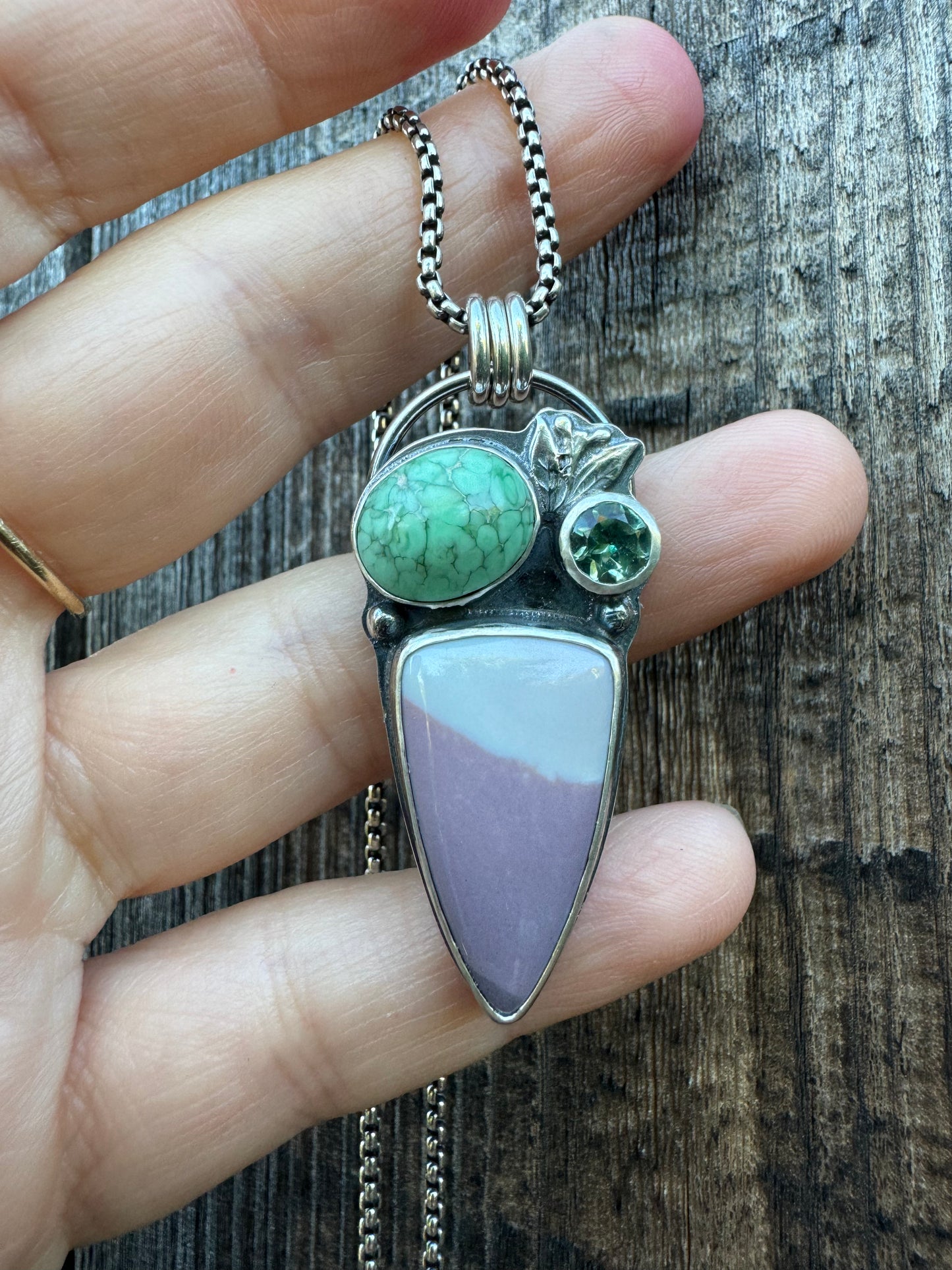 Hyacinth Jasper, Lucin Variscite, mystic topaz pendant