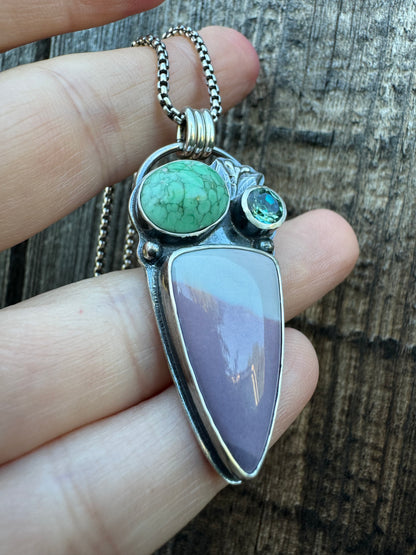 Hyacinth Jasper, Lucin Variscite, mystic topaz pendant