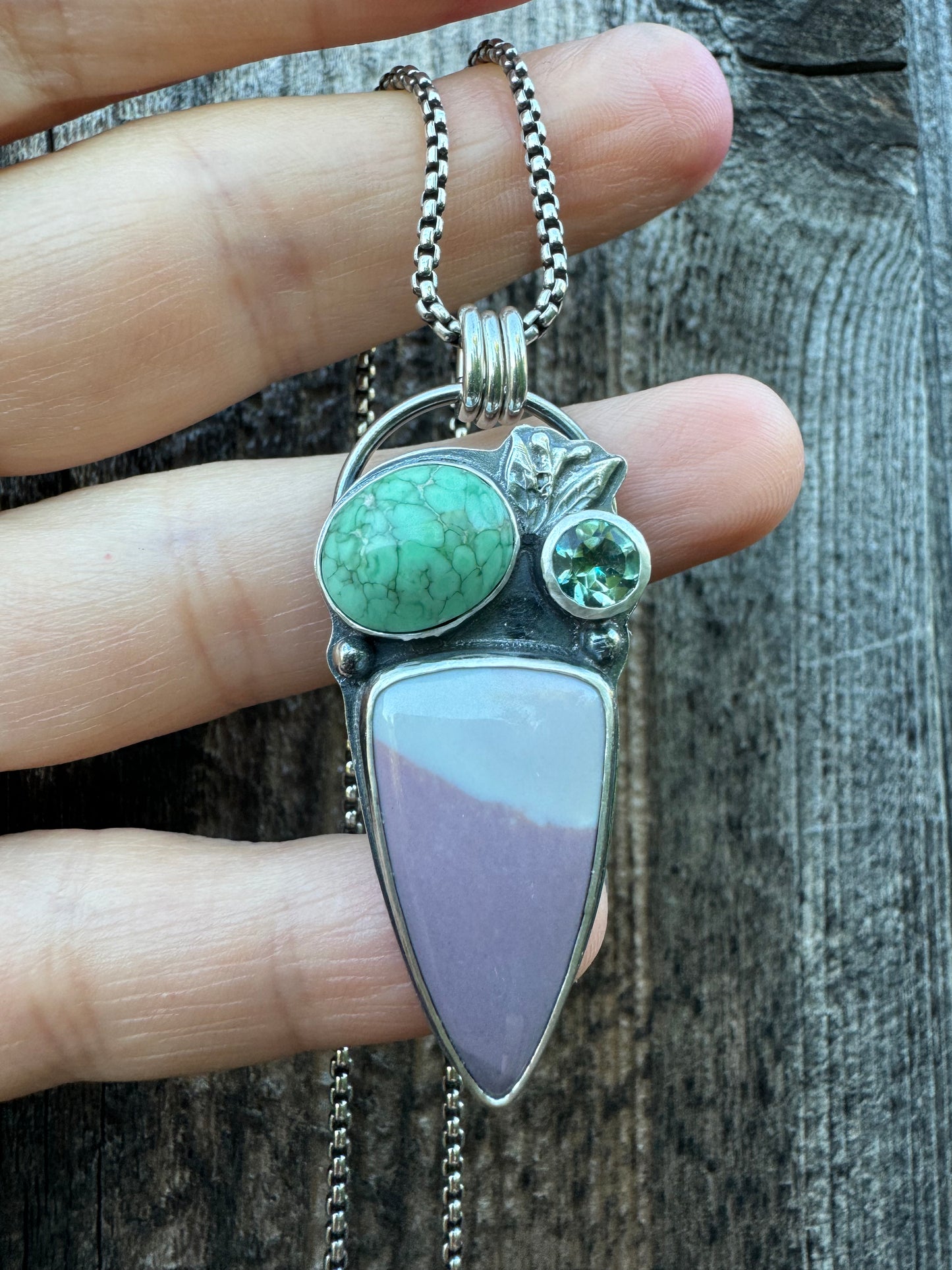 Hyacinth Jasper, Lucin Variscite, mystic topaz pendant