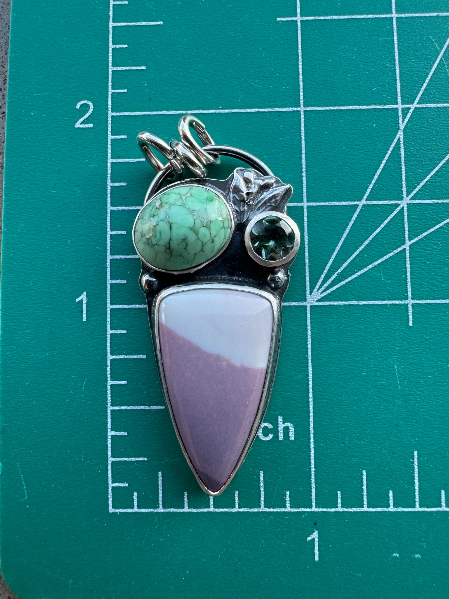 Hyacinth Jasper, Lucin Variscite, mystic topaz pendant