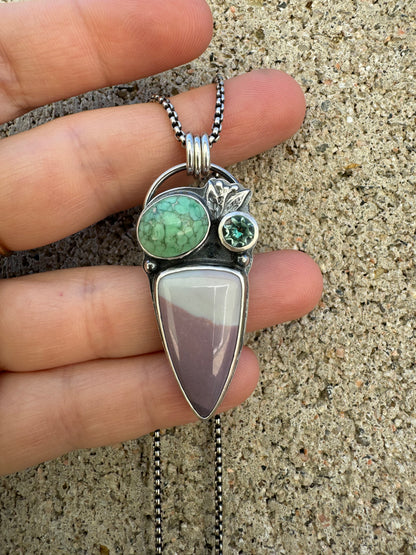 Hyacinth Jasper, Lucin Variscite, mystic topaz pendant