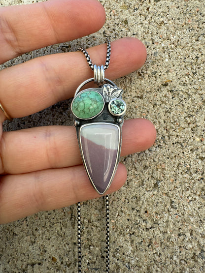 Hyacinth Jasper, Lucin Variscite, mystic topaz pendant