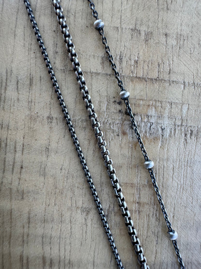 Oxidized sterling silver satellite chain